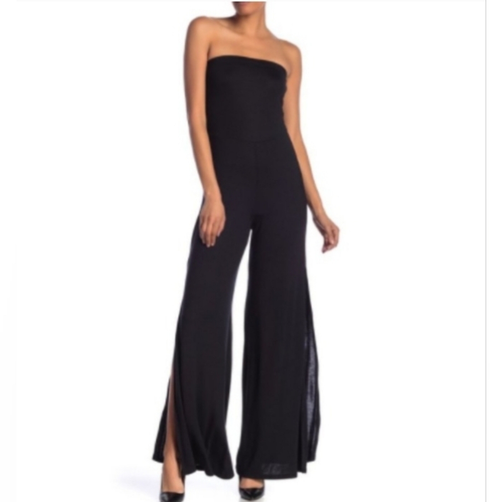 Go Couture Black Strapless Slit Leg black Jumpsuit size XL